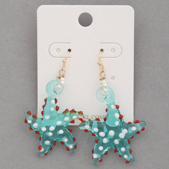 Blue and Gold Starfish Earrings with Unique Texture - Picture 1 of 3